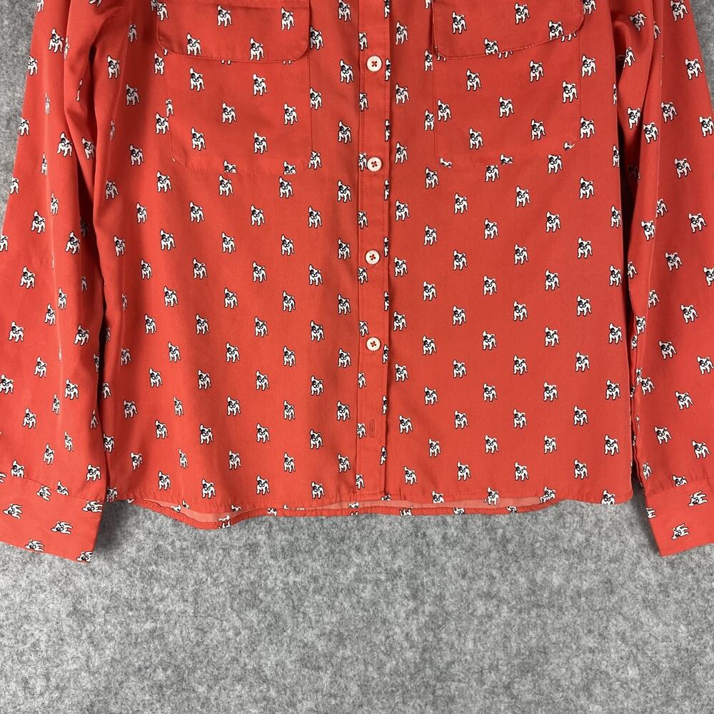 Abercrombie Fitch French Bulldog Top Womens Small Orange Button Up Blouse - Picture 3 of 14